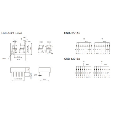 0,52 polegadas Display de 2 dígitos 7 segmentos (GNS-5221Ax-Bx)